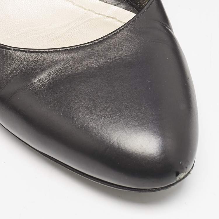 Pre Owned Dior Black Leather Block Heel Ankle Strap Pumps Size 38.5