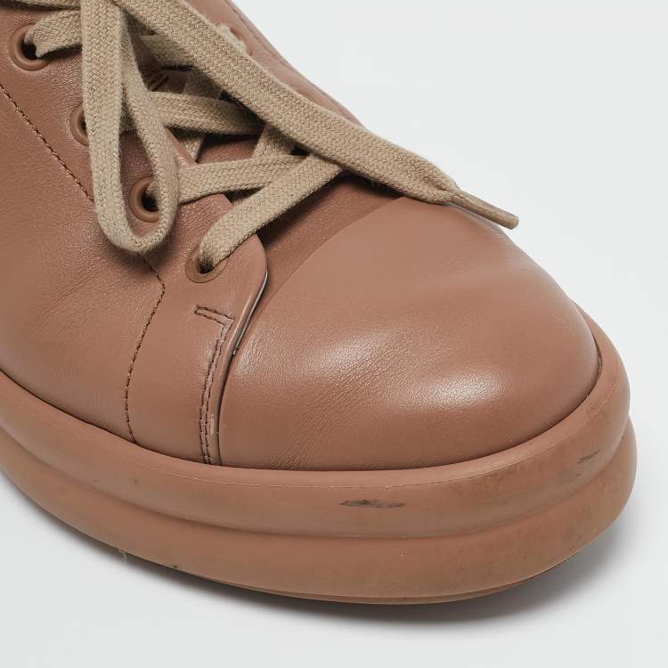 Pre Owned Hermes Dusty Pink Leather Happy Sneakers Size 38