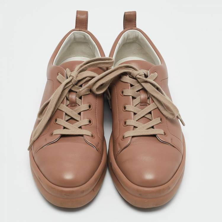 Pre Owned Hermes Dusty Pink Leather Happy Sneakers Size 38
