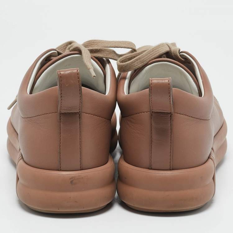 Pre Owned Hermes Dusty Pink Leather Happy Sneakers Size 38