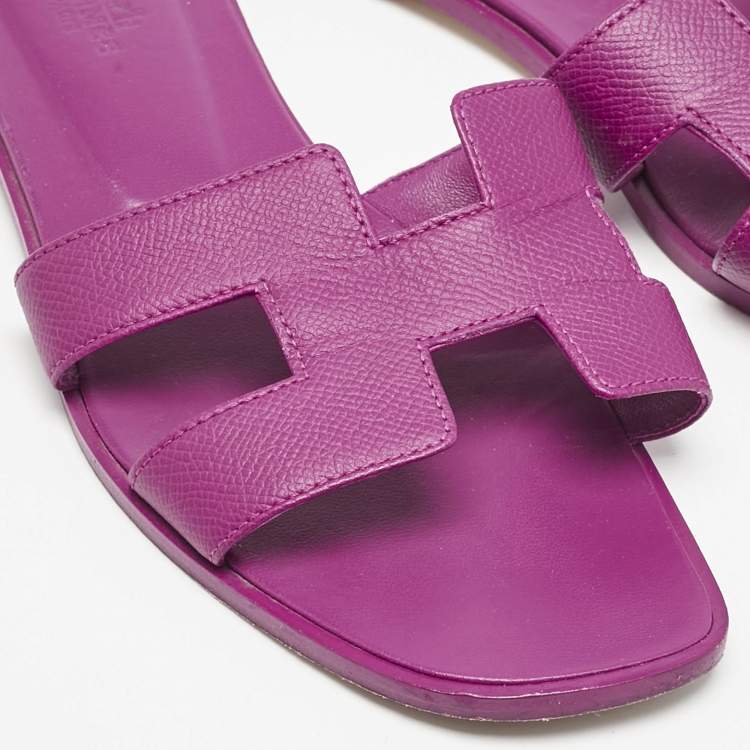 مملوكة مسبقًا Hermes Purple Leather Oran Flat Sandals Size 40.5