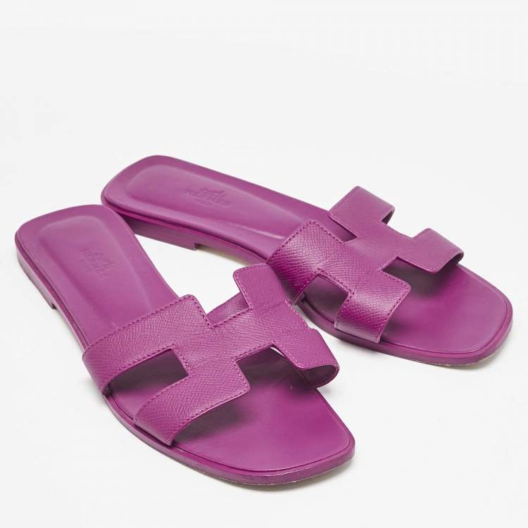 مملوكة مسبقًا Hermes Purple Leather Oran Flat Sandals Size 40.5