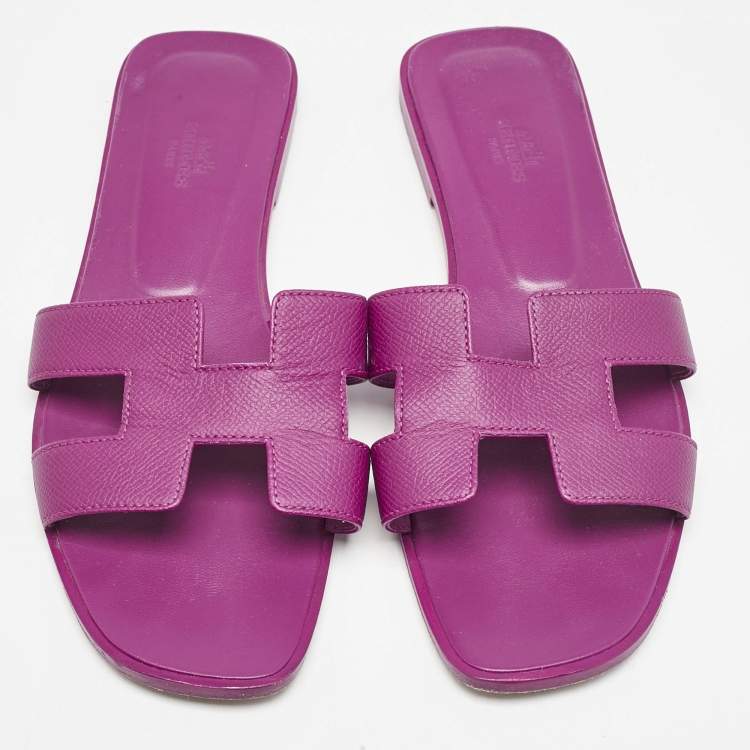مملوكة مسبقًا Hermes Purple Leather Oran Flat Sandals Size 40.5