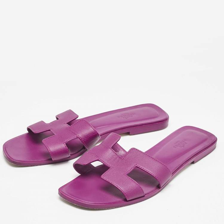 مملوكة مسبقًا Hermes Purple Leather Oran Flat Sandals Size 40.5
