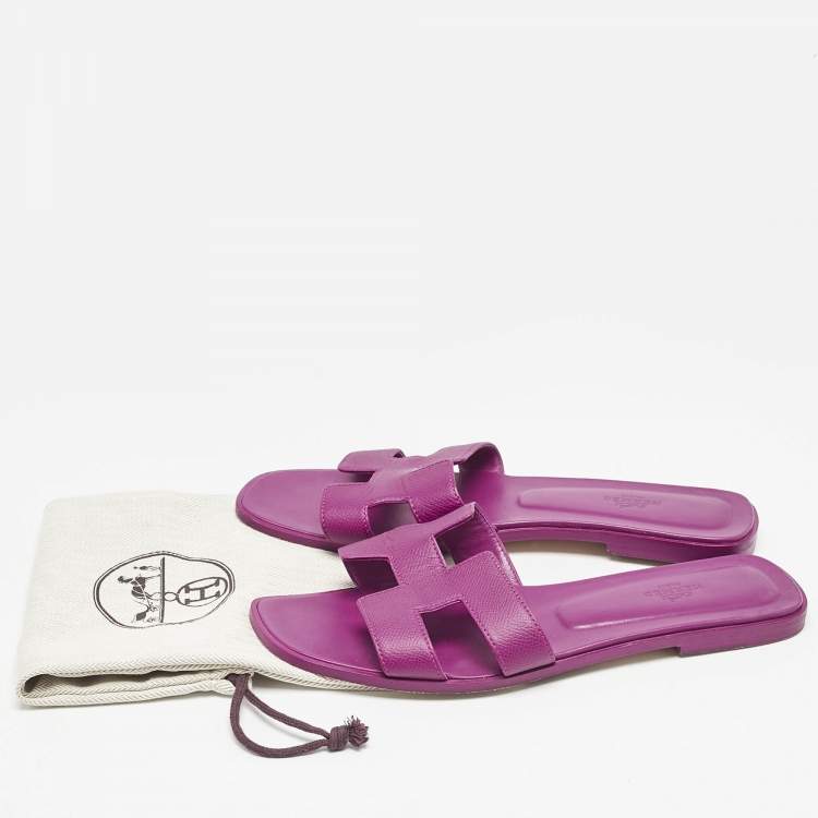 مملوكة مسبقًا Hermes Purple Leather Oran Flat Sandals Size 40.5