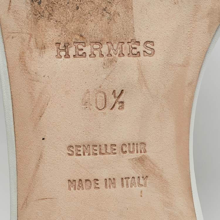 Pre Owned Hermes White Leather Oasis Slide Sandals Size 40.5