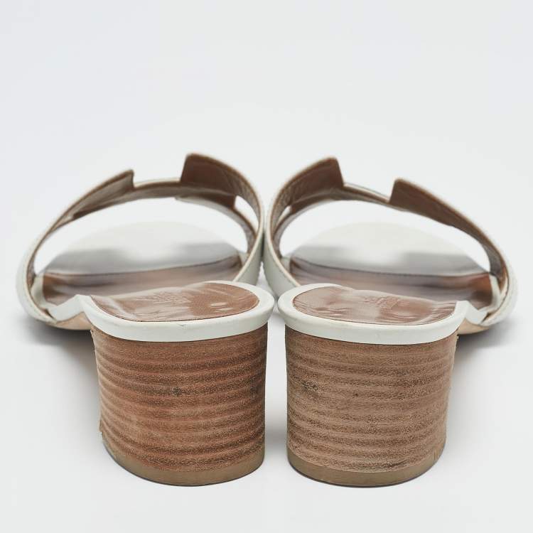 Pre Owned Hermes White Leather Oasis Slide Sandals Size 40.5