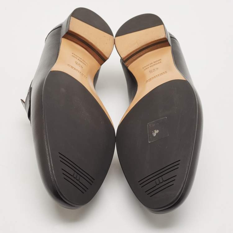 Pre Owned Hermes Black Leather Paris Loafers Size 40.5