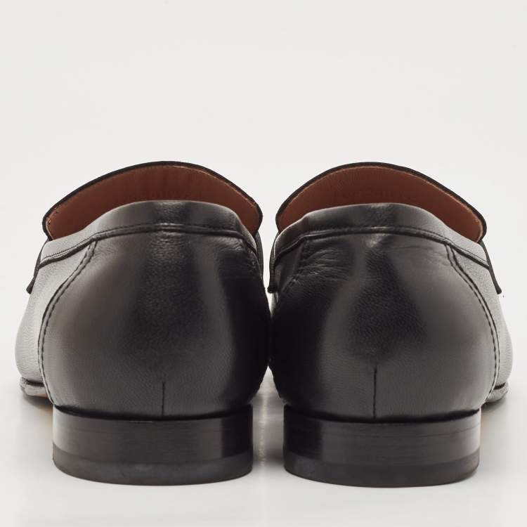 Pre Owned Hermes Black Leather Paris Loafers Size 40.5
