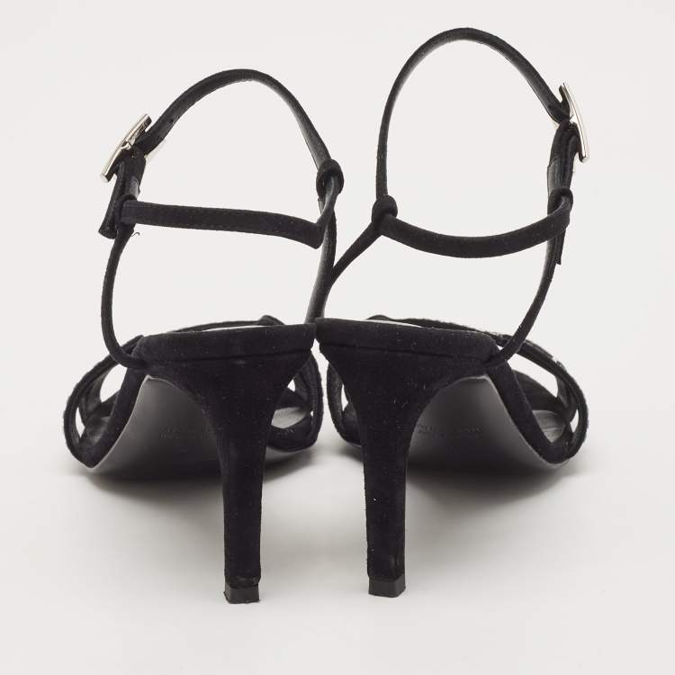 Pre Owned Hermes Black Suede Crystal Embellished Heden Sandals Size 37