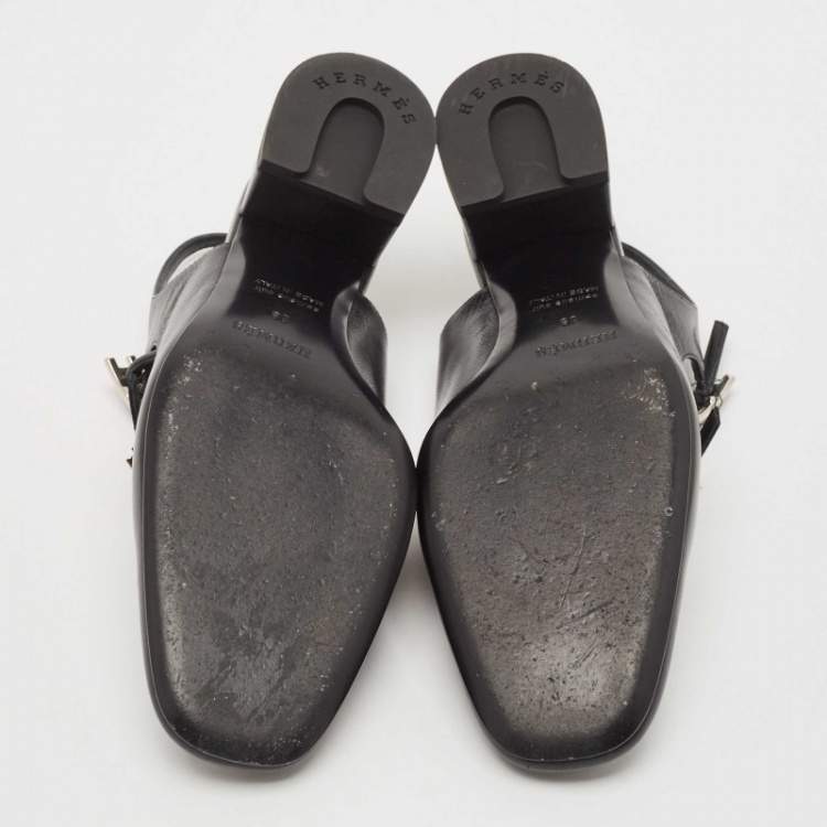 Pre Owned Hermes Black Leather Jackie Slingback Pumps Size 36