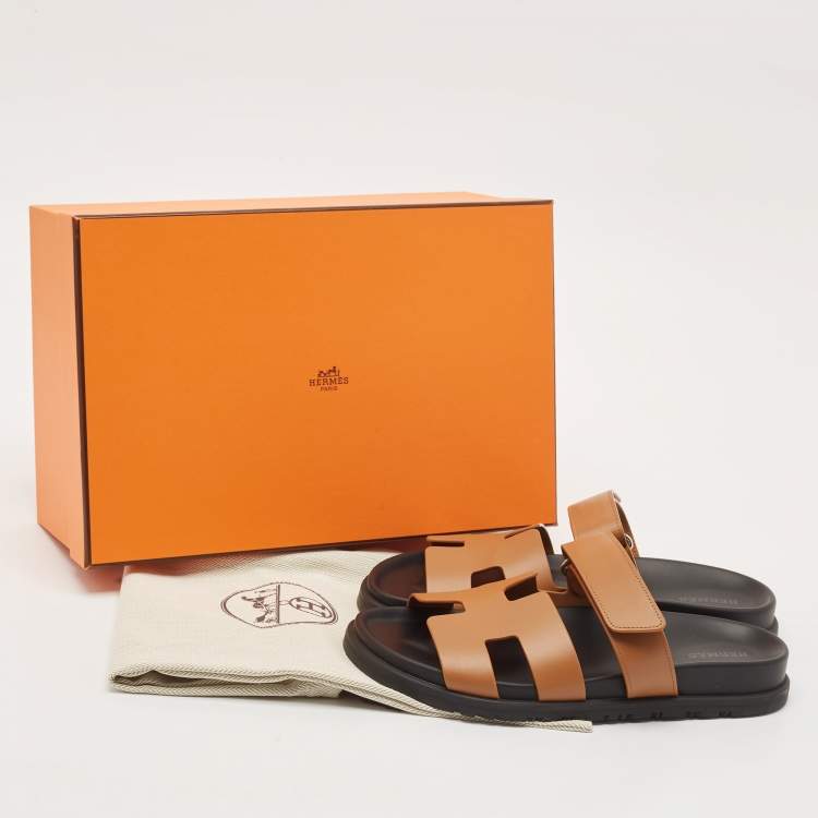 Pre Owned Hermes Brown Leather Chypre Sandals Size 37