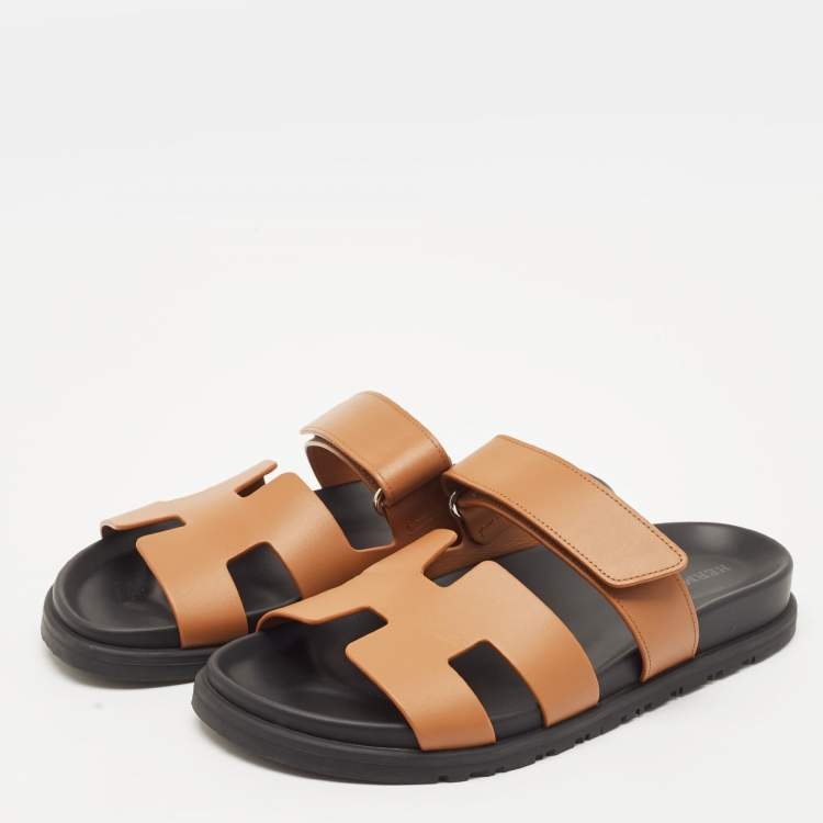 Pre Owned Hermes Brown Leather Chypre Sandals Size 37
