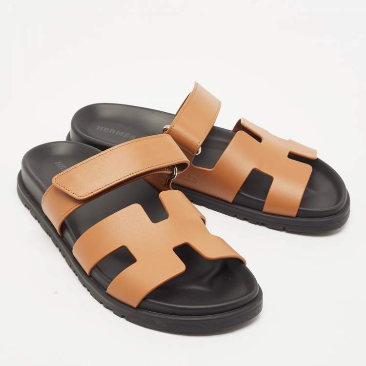 Pre Owned Hermes Brown Leather Chypre Sandals Size 37