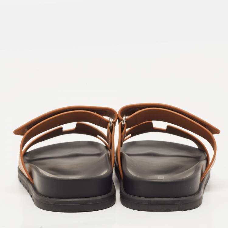Pre Owned Hermes Brown Leather Chypre Sandals Size 37