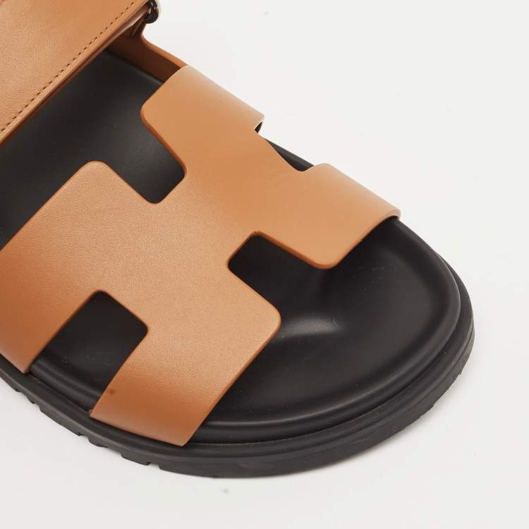 Pre Owned Hermes Brown Leather Chypre Sandals Size 37