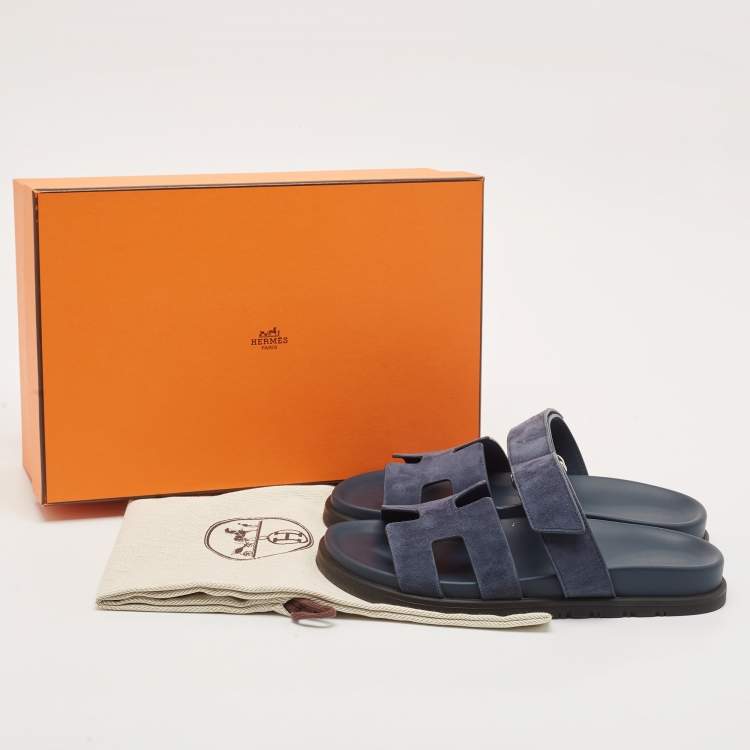 Pre Owned Hermes Navy Blue Suede Chypre Sandals Size 37