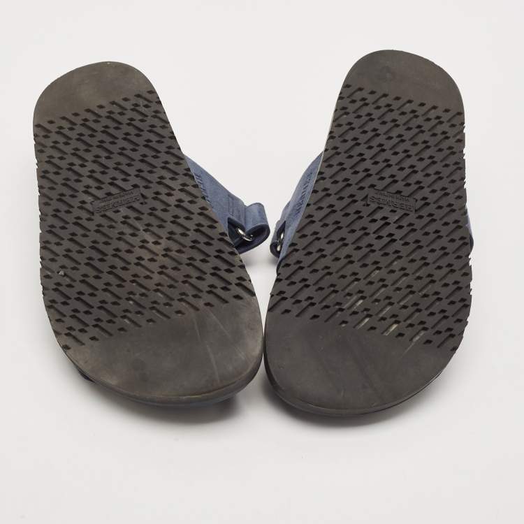 Pre Owned Hermes Navy Blue Suede Chypre Sandals Size 37