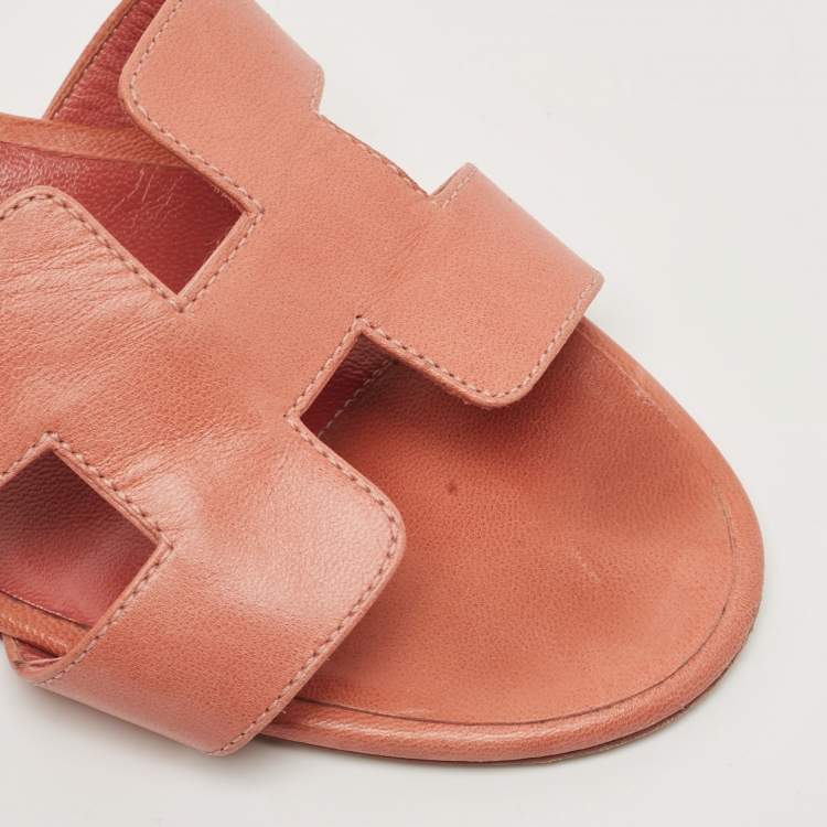 Pre Owned Hermes Pink Leather Oasis Slide Sandals Size 41