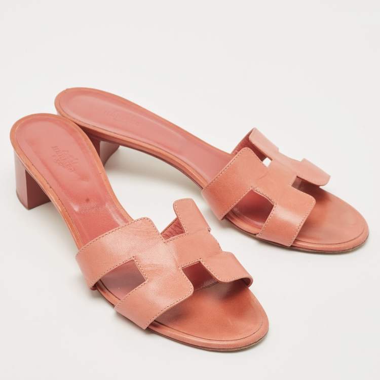 Pre Owned Hermes Pink Leather Oasis Slide Sandals Size 41