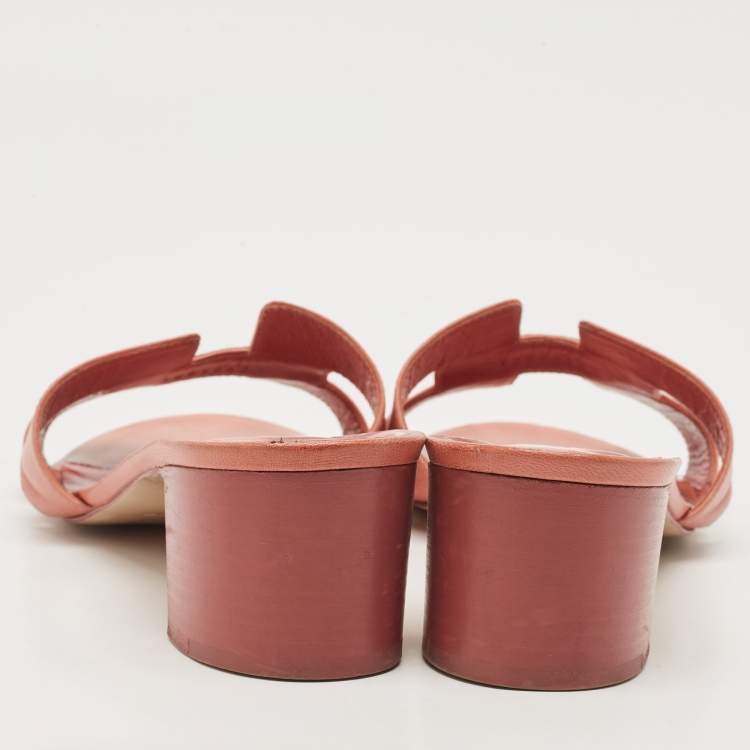 Pre Owned Hermes Pink Leather Oasis Slide Sandals Size 41