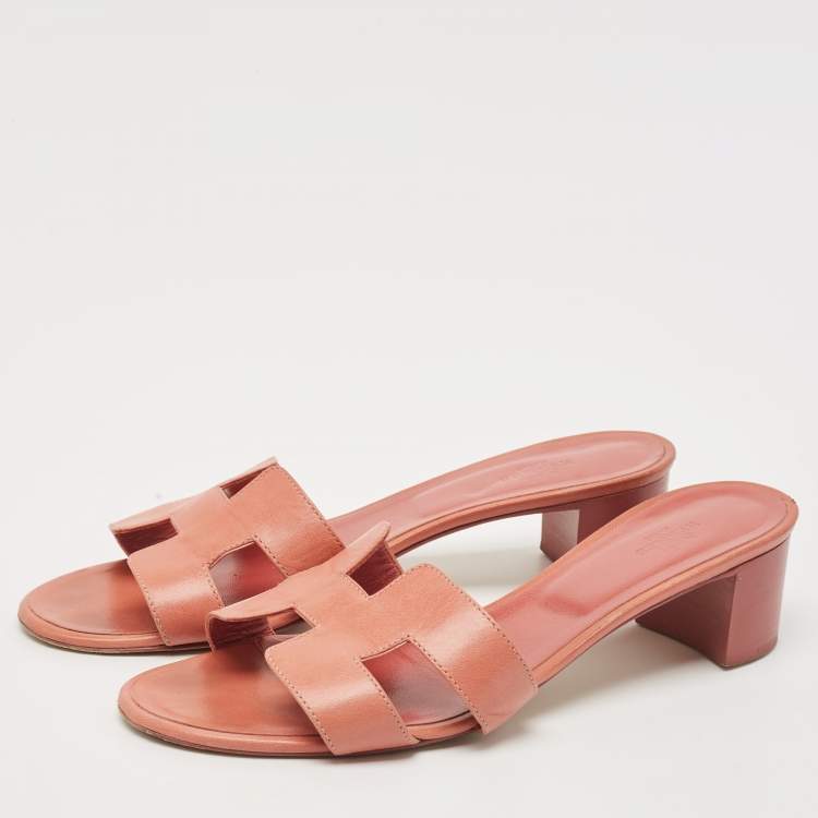 Pre Owned Hermes Pink Leather Oasis Slide Sandals Size 41