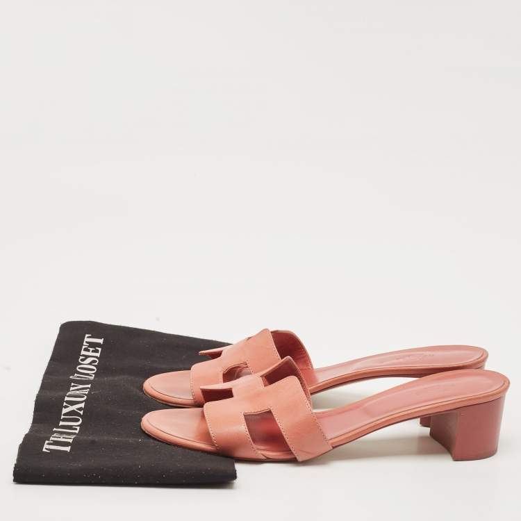Pre Owned Hermes Pink Leather Oasis Slide Sandals Size 41