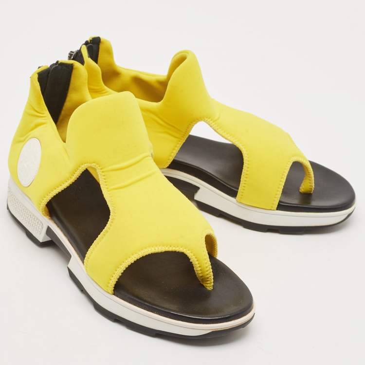 Pre Owned Hermes Yellow Neoprene Flat Sandals Size 37