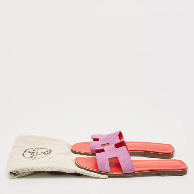 Pre Owned Hermes Purple Suede Oran Flat Slides Size 39.5