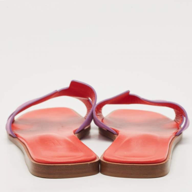 Pre Owned Hermes Purple Suede Oran Flat Slides Size 39.5