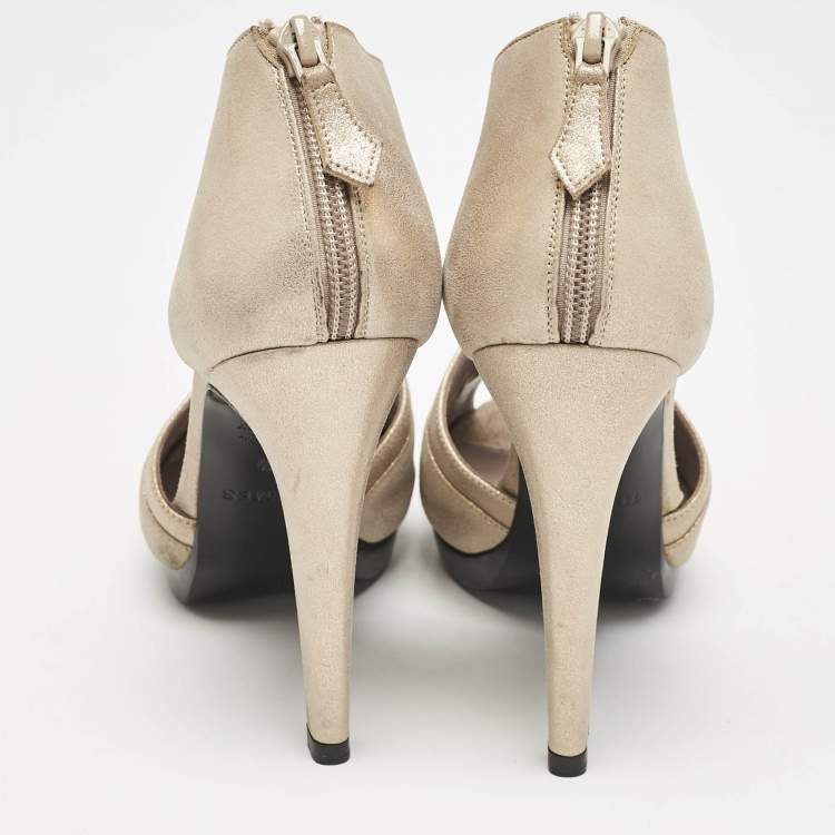 Pre Owned Hermès Gold Leather Peep Toe Platform Sandals Size 36.5