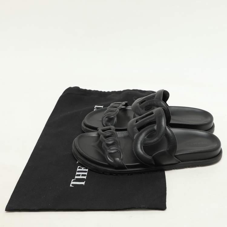 Pre Owned Hermes Black Leather Extra Flats Size 37