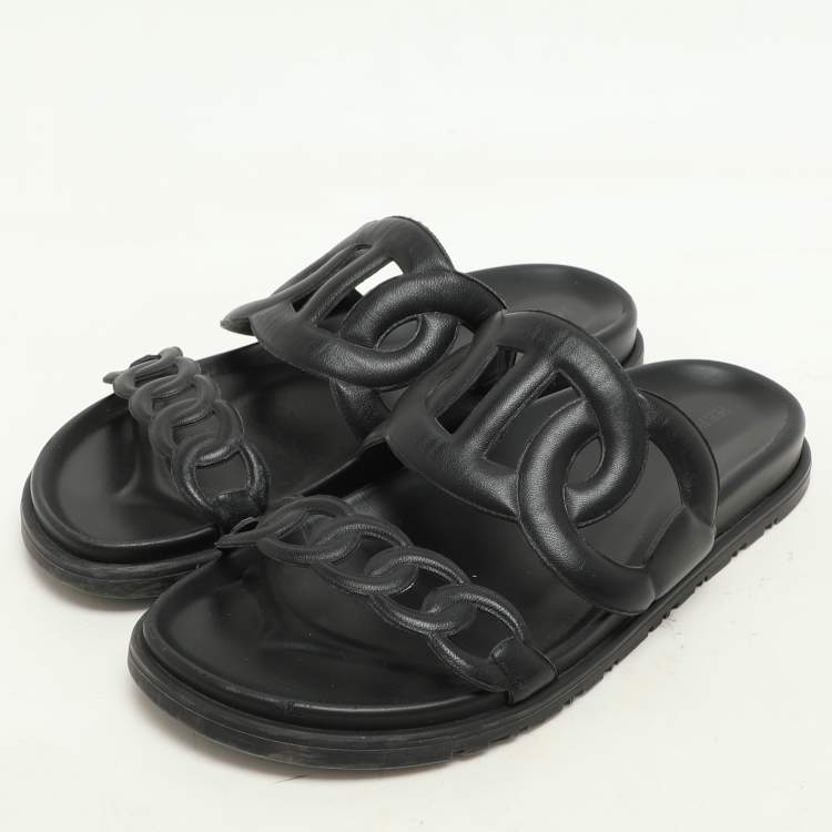 Pre Owned Hermes Black Leather Extra Flats Size 37