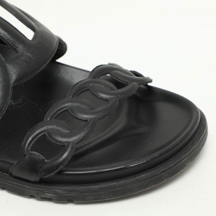 Pre Owned Hermes Black Leather Extra Flats Size 37