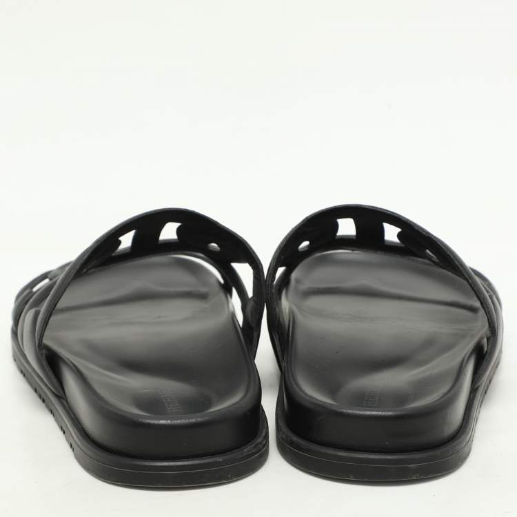 Pre Owned Hermes Black Leather Extra Flats Size 37