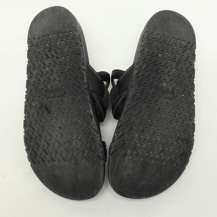 Pre Owned Hermes Black Leather Extra Flats Size 37