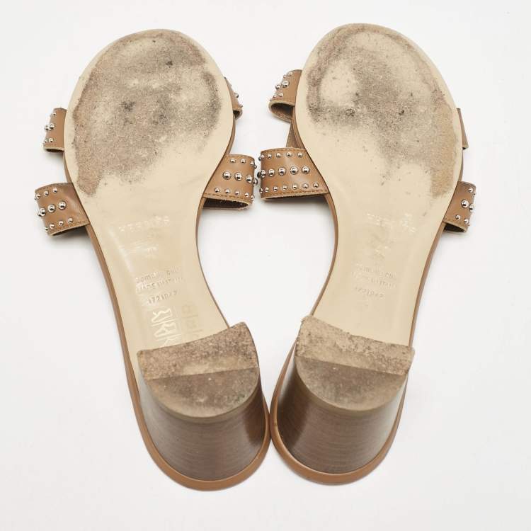 Pre Owned Hermes Brown Leather Oasis Slide Sandals Size 40