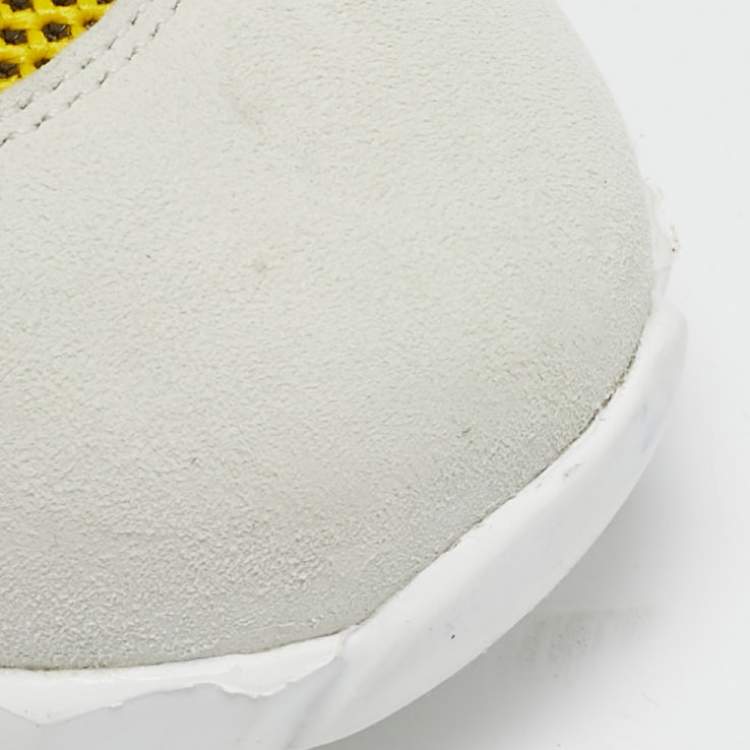 Pre Owned Hermes Grey/Yellow Suede and Mesh Bouncing Sneakers Size 38