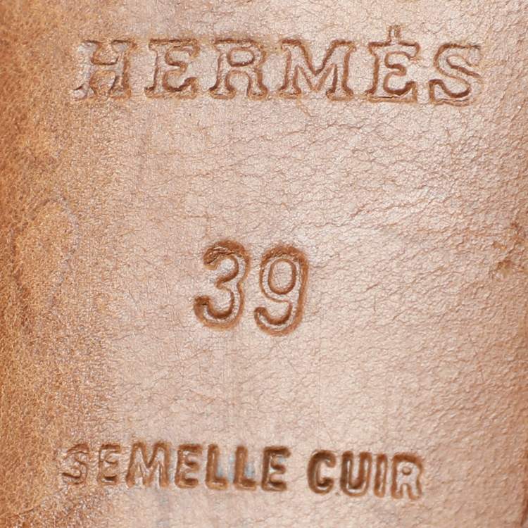 Pre Owned Hermes Brown Leather Night Slingback Sandals Size 39