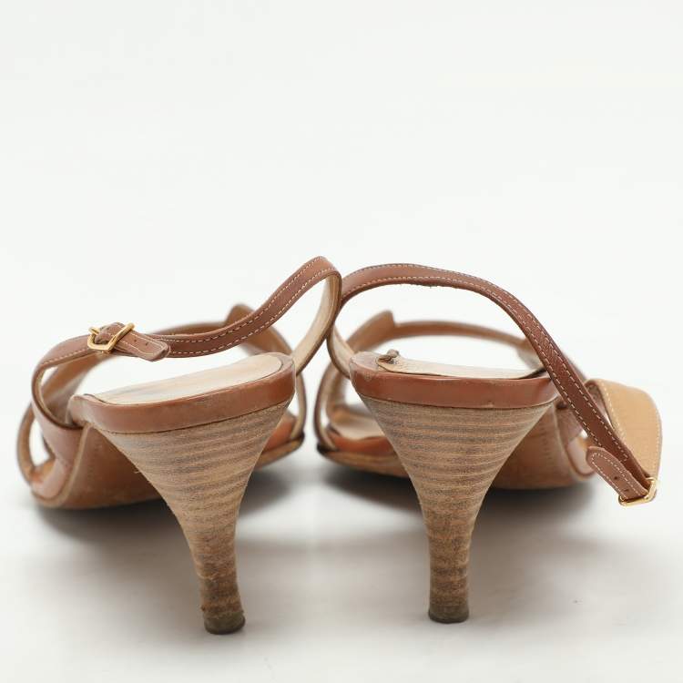 Pre Owned Hermes Brown Leather Night Slingback Sandals Size 39