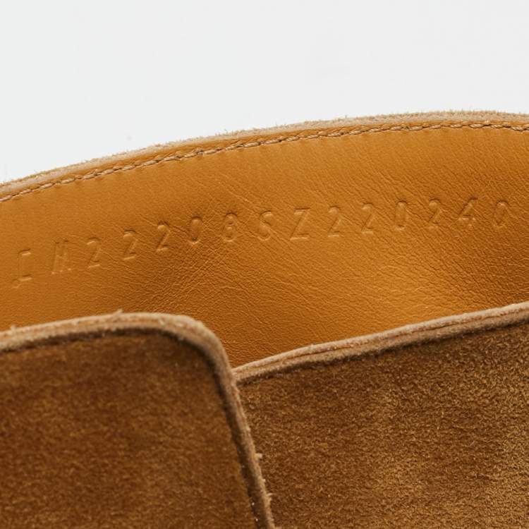 Pre Owned Hermes Brown Suede Follow Ankle Length Boots Size 40