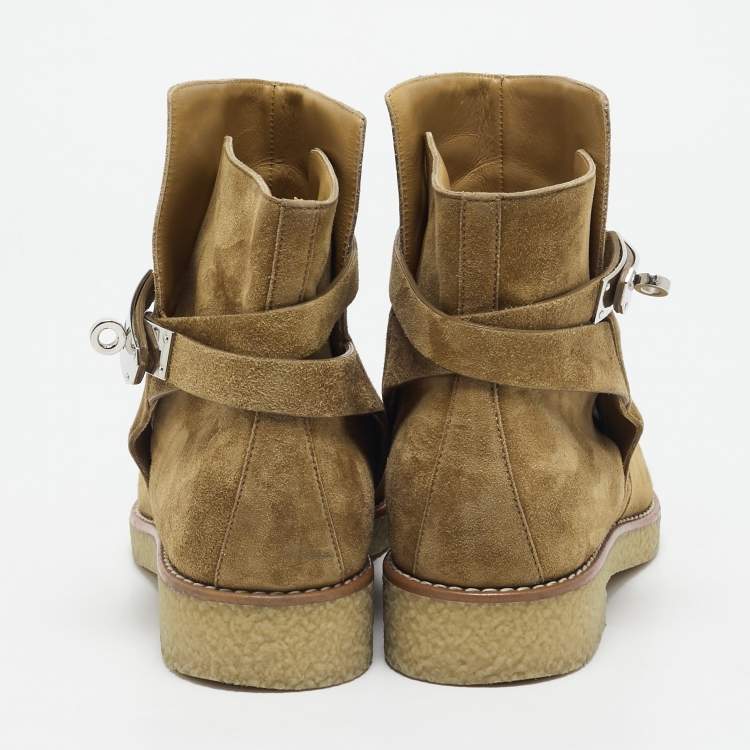 Pre Owned Hermes Brown Suede Follow Ankle Length Boots Size 40
