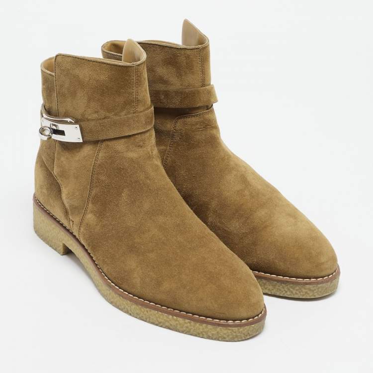 Pre Owned Hermes Brown Suede Follow Ankle Length Boots Size 40