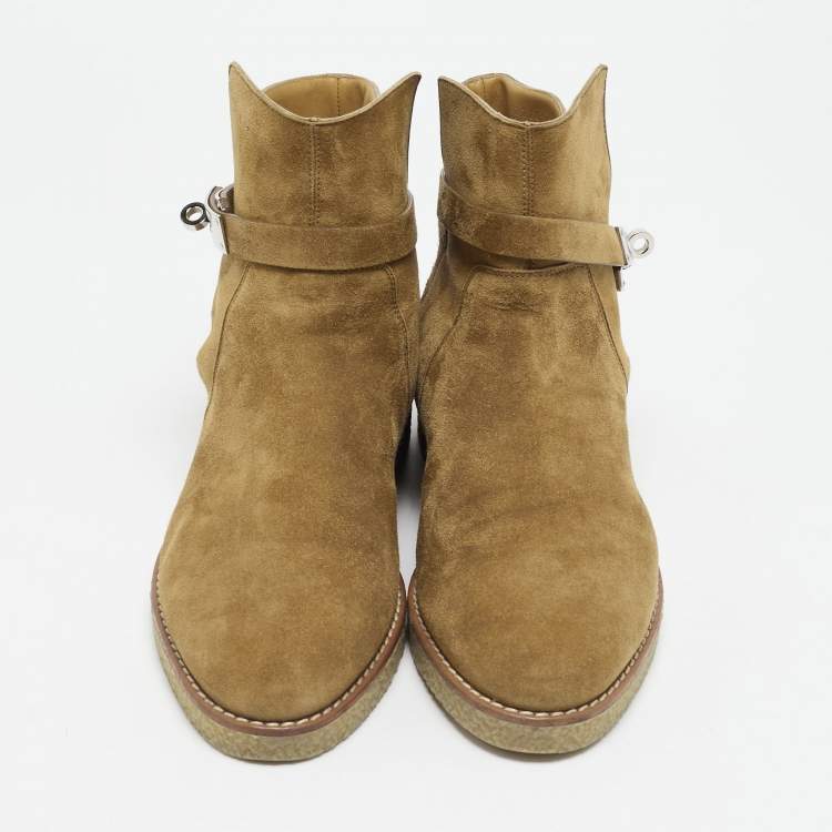 Pre Owned Hermes Brown Suede Follow Ankle Length Boots Size 40