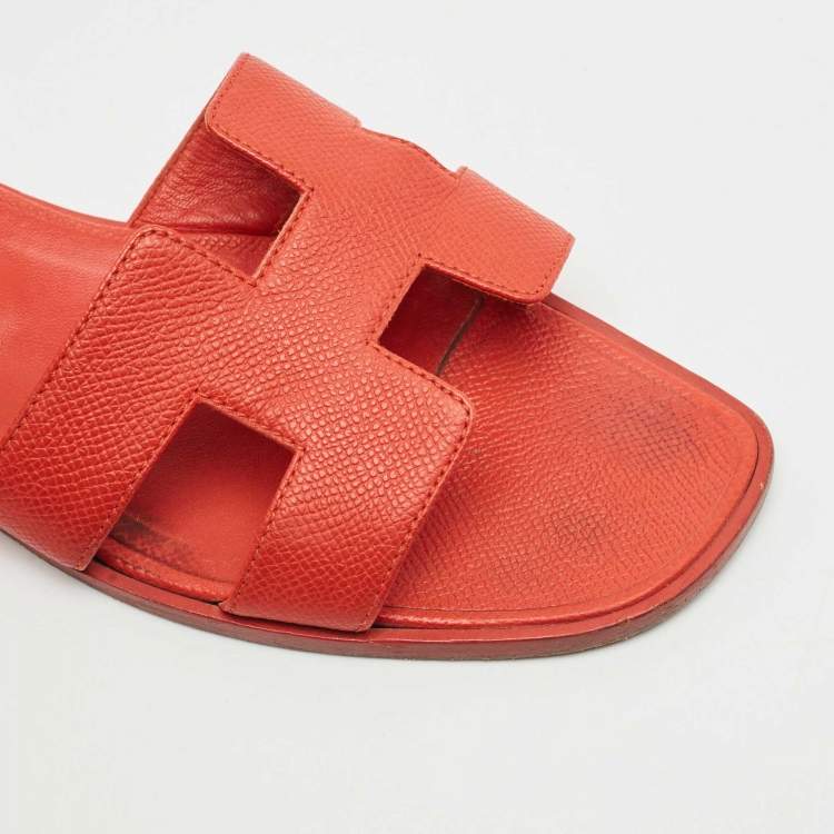 مملوكة مسبقًا Hermes Red Leather Oran Flat Sandals Size 39
