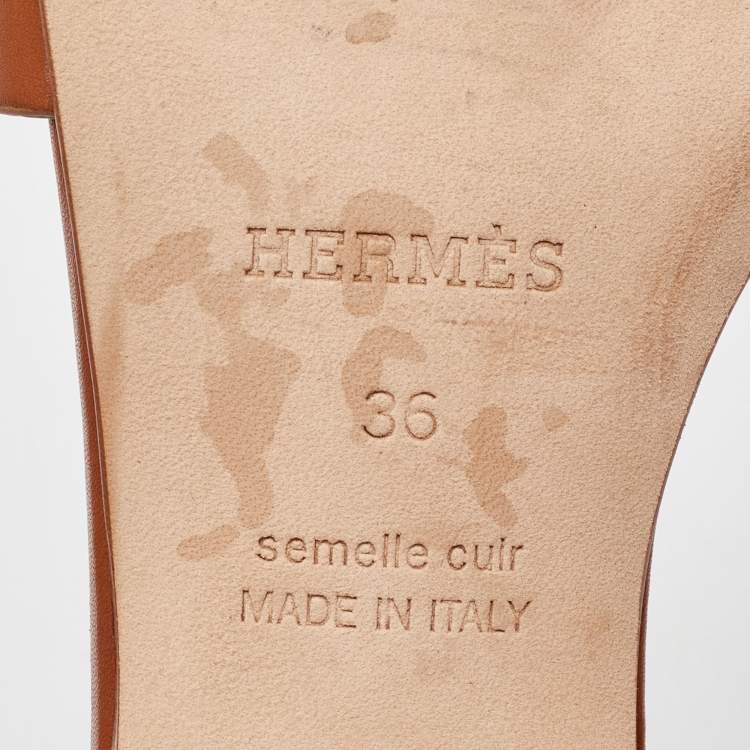 Pre Owned Hermes Brown Leather Encens Ankle Strap Sandals Size 36