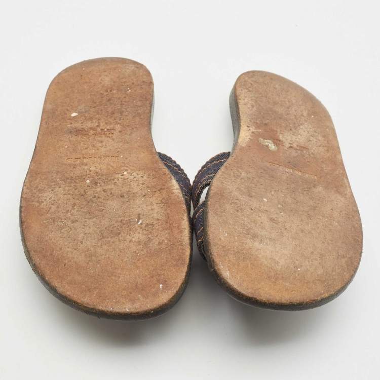 Pre Owned Hermes Black Denim Izmir Flat Sandals Size 40