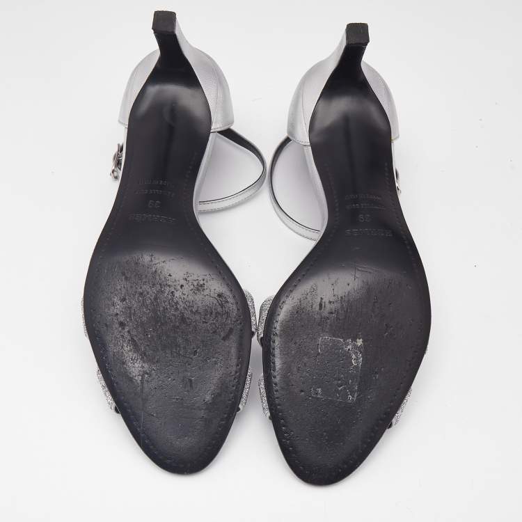 Pre Owned Hermès Silver Leather and Glitter Premiere Sandals Size 39