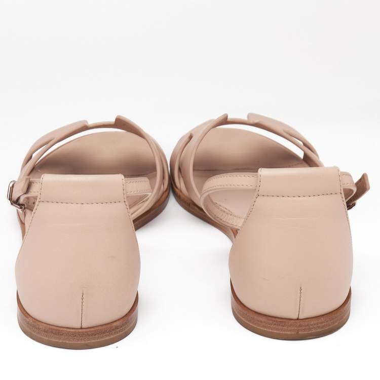 Pre Owned Hermes Pink Leather Santorini Flat Sandals Size 37