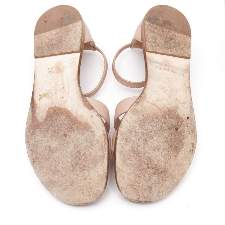 Pre Owned Hermes Pink Leather Santorini Flat Sandals Size 37